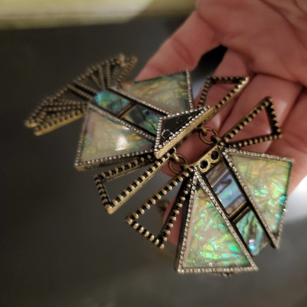 Baublebar art deco statement necklace, gold, green, black, cream, copper, stone - Picture 9 of 15